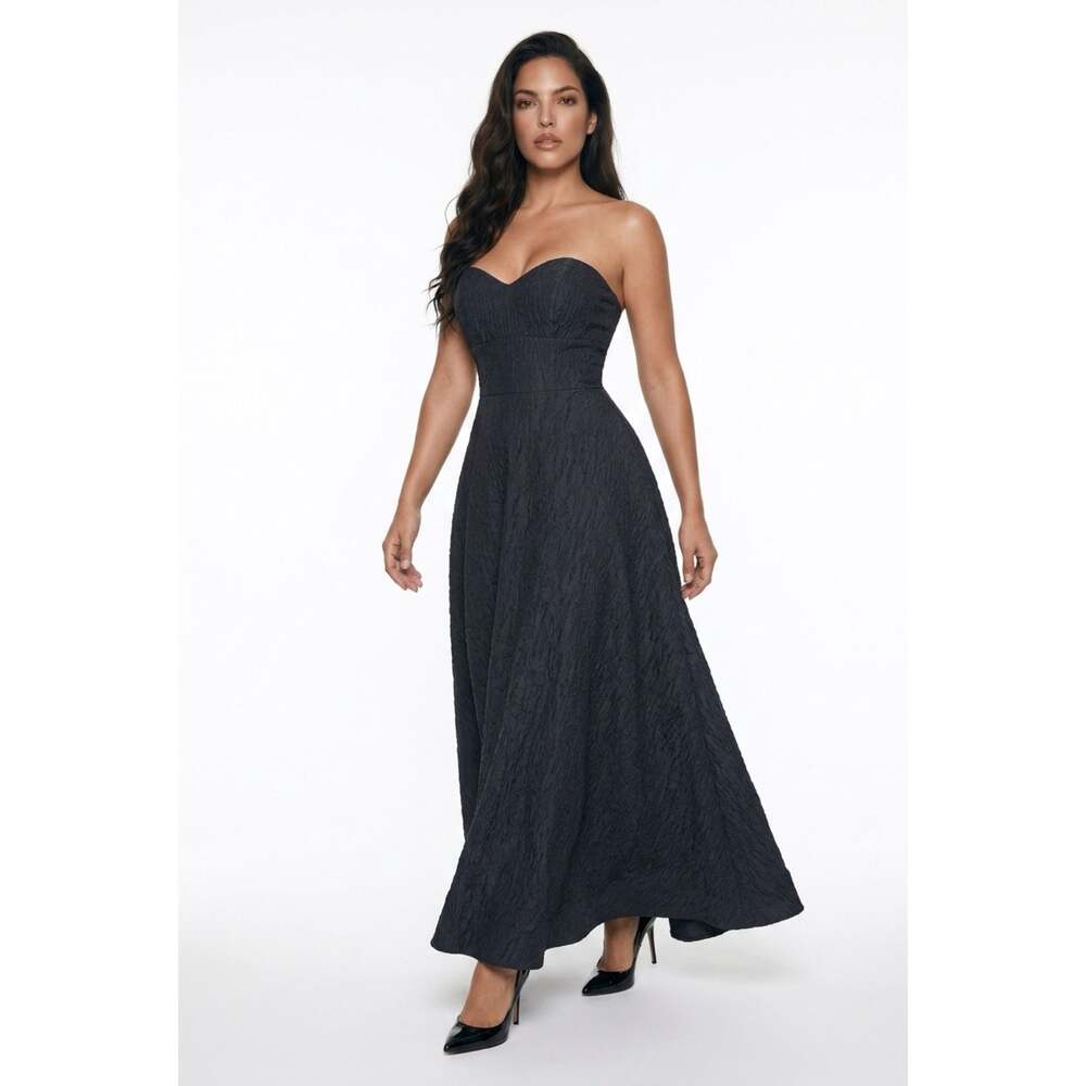 Lela Rose Strapless Matelassé Navy Gown